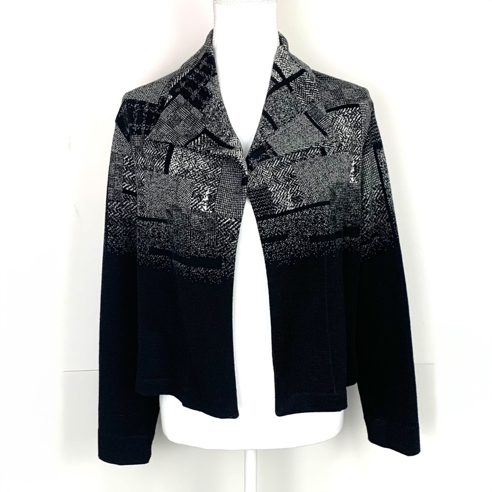 Candiss Cole Women Medium Knit Short Jacket  Black Art To Wear Open Front Collar